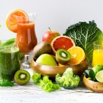 Fresh vitamins, citrus juice and smoothie with ingredients horiz